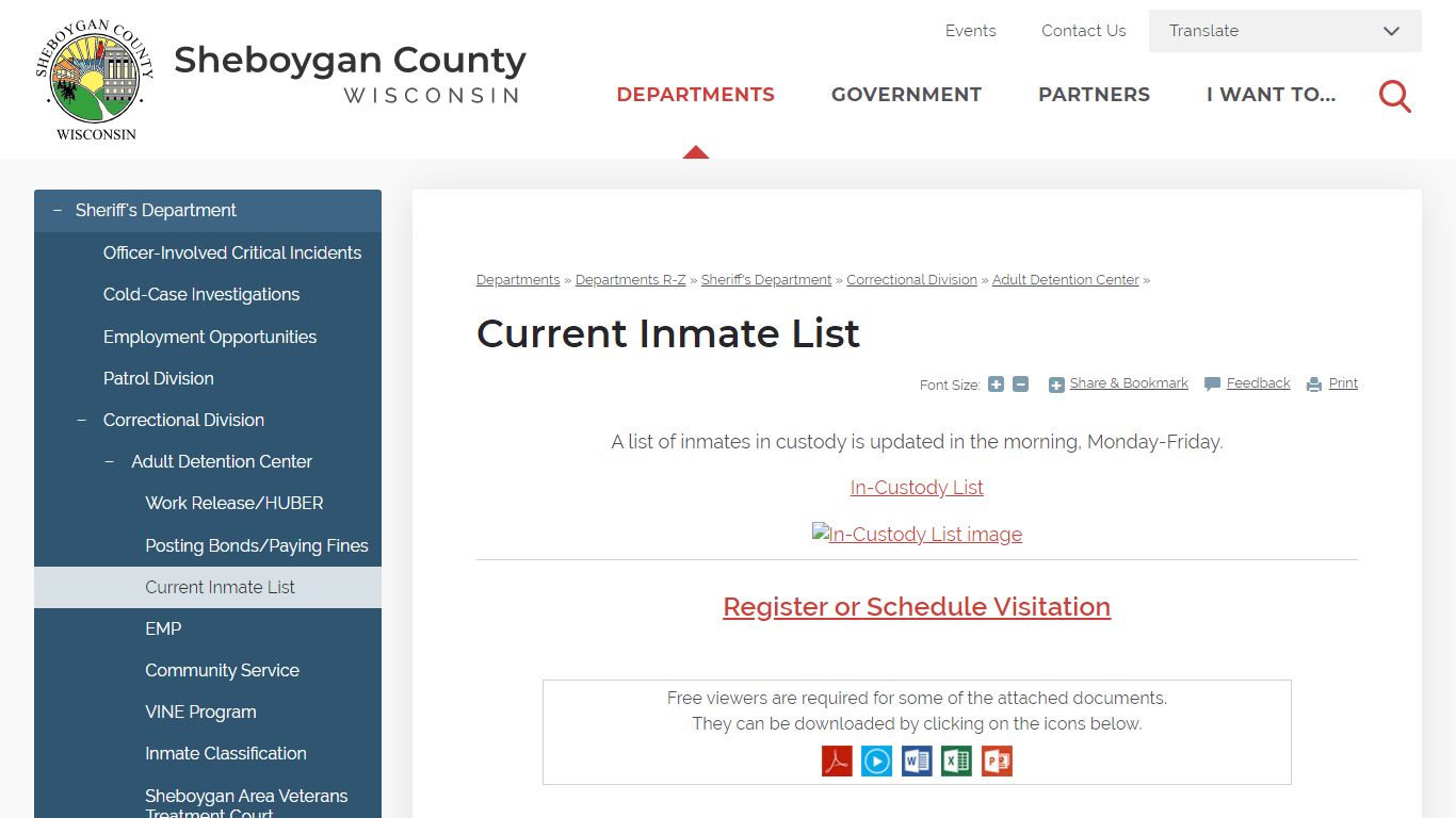 Current Inmate List | Sheboygan County